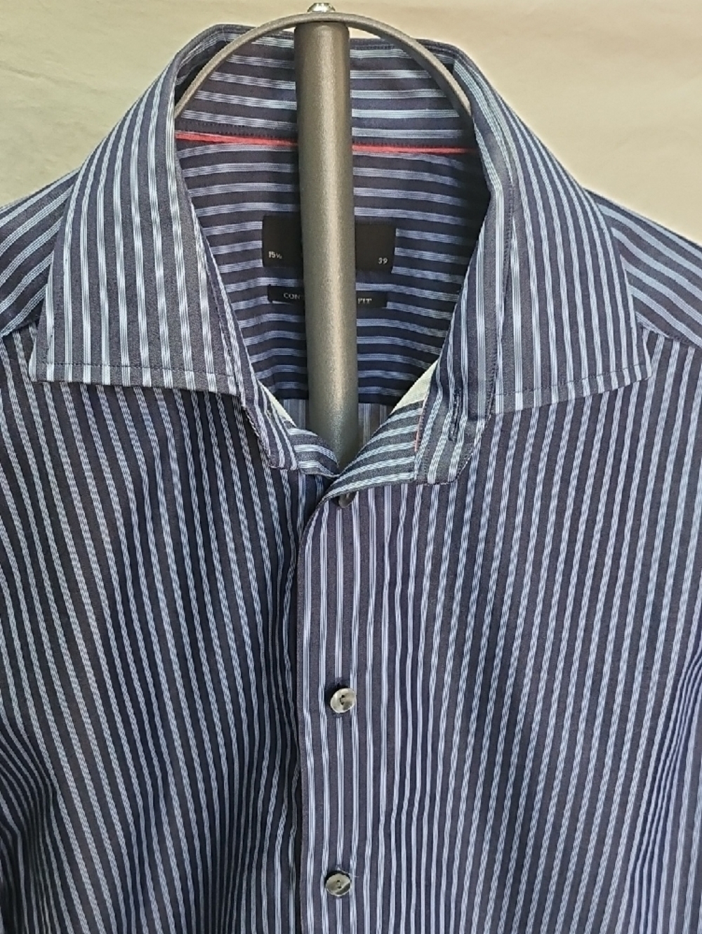 Eton Navy and White Striped Dress Shirt Tapered Back - Picture 3 of 4
